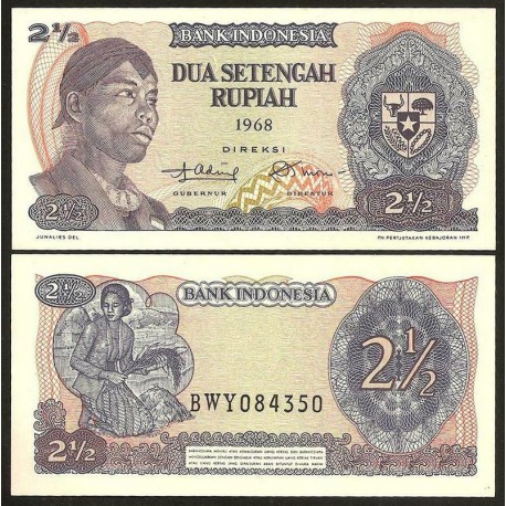 INDONESIA 2,50 RUPIAS 1968 CAMPESINOS y ABORIGEN Pick 103 BILLETE SC 2,50 Rupiah UNC BANKNOTE