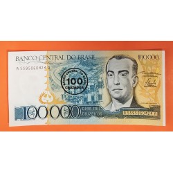 BRASIL 100000 CUZEIROS RESELLO 100 CRUZADOS 1986 JUSCELINO KUBITSCHEK Pick 208 BILLETE SC Brazil UNC BANKNOTE