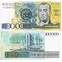 BRASIL 100000 CUZEIROS con resello negro 100 CRUZADOS 1986 JUSCELINO KUBITSCHEK Pick 208 BILLETE SC Brazil UNC BANKNOTE