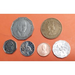 6 monedas x JAMAICA 1+ 5+10+50 CENTIMOS + 1 DOLAR 1962 / 1995 NORMAN W. MANLEY e ISABEL II VARIOS METALES MBC