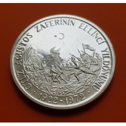 TURQUIA 50 LIRAS 1972 BATALLA DUMLUPINAR KM.901 MONEDA DE PLATA PROOFLIKE Turkey silver coin