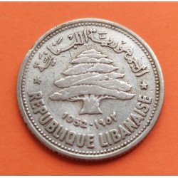 LIBANO 50 PIASTRAS 1952 CEDRO ARBOL SAGRADO KM.17 MONEDA DE PLATA MBC- Lebanon silver 50 Piastres R/2