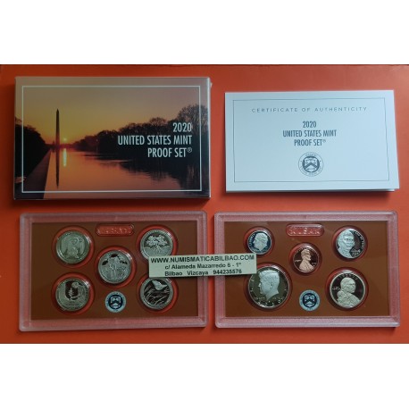 2020 UNITED STATES MINT PROOF SET @NICKEL@ 10 COINS ESTADOS UNIDOS 1+5+10+25 CENTAVOS y 1/2 DOLAR + 1 DOLAR 2020