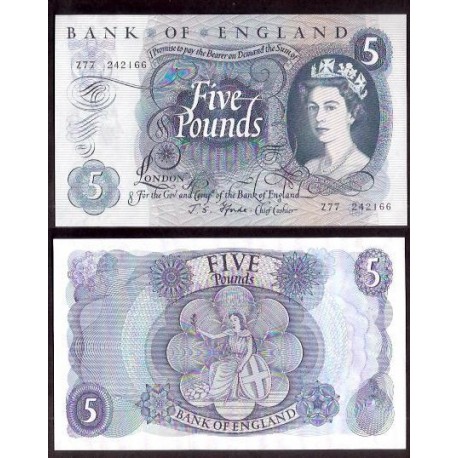 GREAT BRITAIN £5 POUNDS 1963 1967 FFORDE UNC+ PICK 375B