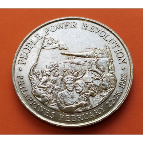 FILIPINAS 10 PISO 1988 ANIVERSARIO DE REVOLUCION TANQUES y ESCUDO KM. 20 MONEDA DE NIKEL SC/EBC PHILIPPINES