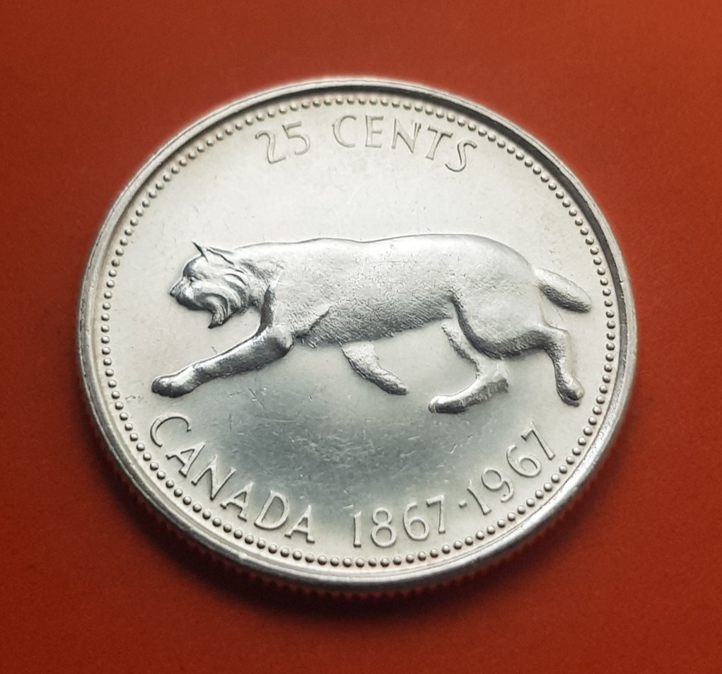 26mm 1967 moneda de plata de Canadá Lynx Colgante en 30" Cadena De Plata Esterlina 925 