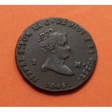 ESPAÑA REINA ISABEL II 2 MARAVEDIES 1845 Ceca de SEGOVIA KM.532 MONEDA DE COBRE Spain 2 Maravedis