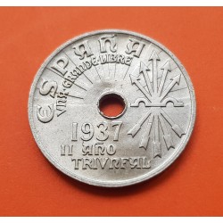 ESPAÑA 25 CENTIMOS 1937 II AÑO TRIUNFAL FRANCISCO FRANCO KM.753 MONEDA DE NICKEL SC SIN CIRCULAR