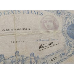 FRANCIA 500 FRANCOS 1938 MAYO 19 DIOSA CON QUERUBINES Pick 88C BILLETE BC @RARO@ France BLUE ET ROSE