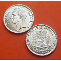 VENEZUELA 1 BOLIVAR 1954 SIMON BOLIVAR y ESCUDO NACIONAL KM.37 MONEDA DE PLATA SC silver coin