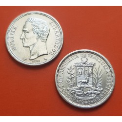 VENEZUELA 1 BOLIVAR 1960 SIMON BOLIVAR y ESCUDO NACIONAL KM.37 MONEDA DE PLATA SC- silver coin
