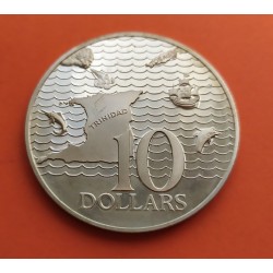 TRINIDAD y TOBAGO 10 DOLARES 1974 CARABELAS y MAPA KM.24A MONEDA DE PLATA PROOF 1 ONZA silver coin
