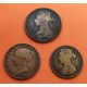 3 monedas x INGLATERRA 1/2 PENIQUE 1854+1889+1891 BRITANNIA VICTORIA KM.726/754 BRONCE MBC -UK Half Penny coin