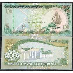 MALDIVAS 100 RUFIYAA 2000 CASA EN LA PLAYA, BARCO y FRUTOS EXOTICOS Pick 22 BILLETE SC Maldives UNC BANKNOTE