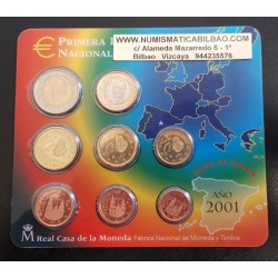 ESPAÑA CARTERA FNMT EURO 2001 BU SET KMS EURO 1+2+5+10+20+50 Centimos 1 EURO + 2 EUROS 2001 REY JUAN CARLOS I