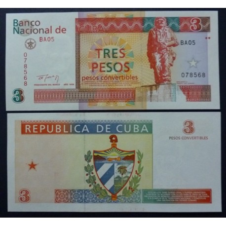 CARIBE 3 PESOS CONVERTIBLE 1994 MONUMENTO A ERNESTO CHE GUEVARA Pick FX38 BILLETE SC CARIBBEAN UNC BANKNOTE