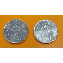 2 monedas x SUECIA 5 KRONOR 1983 + 5 KRONOR 1984 ESCUDO y VALOR KM.853 MONEDA DE NICKEL SC- Sweden