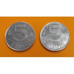 2 monedas x SUECIA 5 KRONOR 1983 + 5 KRONOR 1984 ESCUDO y VALOR KM.853 MONEDA DE NICKEL SC- Sweden