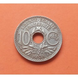 FRANCIA 10 CENTIMOS 1938 Tipo LINDAUER SIN PUNTOS JUNTO A LA FECHA KM. 866 MONEDA DE NICKEL EBC PRE INVACION NAZI WWII