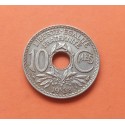 FRANCIA 10 CENTIMOS 1938 Tipo LINDAUER SIN PUNTOS JUNTO A LA FECHA KM. 866 MONEDA DE NICKEL EBC PRE INVACION NAZI WWII