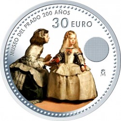 ESPAÑA 30 EUROS 2019 LAS MENINAS 200 AÑOS DEL MUSEO DEL PRADO MONEDA DE PLATA SC @COLORES - CODIGO QR@ EN BOLSA