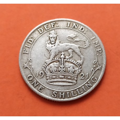 INGLATERRA 1 SHILLING 1921 LEON y REY JORGE V KM.833 MONEDA DE PLATA BAJA MUY CIRCULADA UK silver