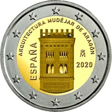 ESPAÑA 2 EUROS 2020 ARQUITECTURA MUDEJAR DE ARAGON SC MONEDA BIMETALICA y CONMEMORATIVA Corta emisión