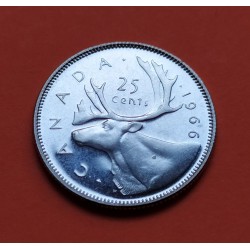 CANADA 25 CENTAVOS 1966 REINA ISABEL II y ALCE KARIBOU KM.62 MONEDA DE PLATA SC @PUNTITO@ silver coin