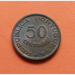 ANGOLA 50 CENTAVOS 1957 ESCUDO REPUBLICA PORTUGUESA KM.75 MONEDA DE BRONCE SC- Africa Portugal
