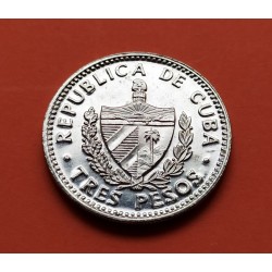 CUBA 3 PESOS 1992 ERNESTO CHE GUEVARA KM.346A MONEDA DE NICKEL SC- PATRIA o MUERTE R/2