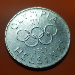 @MUY RARA@ FINLANDIA 500 MARKKAA 1951 XV JUEGOS OLIMPICOS OLIMPIADA DE HELSINKI VALLAS KM.35 MONEDA DE PLATA SC- Soumi Finland