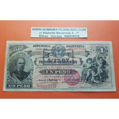 @RARO@ ARGENTINA 1 PESO 1897 BANCO DE LA PROVINCIA DE CORRIENTES Serie B458318 Pick S1131 BILLETE MBC-