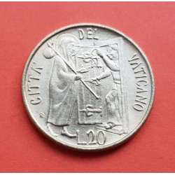 VATICANO 20 LIRAS 1981 PAPA JUAN PABLO II y JESUS JUNTO A PUERTA SAGRADA KM.156 MONEDA DE LATON SC Vatican 20 Lire