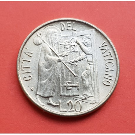 VATICANO 20 LIRAS 1981 PAPA JUAN PABLO II y JESUS JUNTO A PUERTA SAGRADA KM.156 MONEDA DE LATON SC Vatican 20 Lire