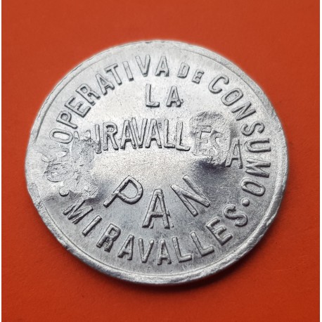 MIRAVALLES 2 KILOS DE PAN 1937 1939 FICHA DE COOPERATIVA DE CONSUMO LA MIRAVALLESA MONEDA DE ALUMINIO SC EUSKADI VIZCAYA