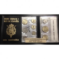 ESPAÑA CARTERA 1990 SC 1+5+10+2x25+2x50+1x100+200+500 PESETAS 11 MONEDAS Cuero VERDE