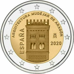 ESPAÑA 2 EUROS 2020 ARQUITECTURA MUDEJAR DE ARAGON SC MONEDA BIMETALICA y CONMEMORATIVA Corta emisión