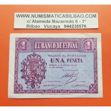 ESPAÑA 1 PESETA 1937 OCTUBRE 12 BURGOS Color ROSA Serie F 9931514 Pick 104A BILLETE EBC- @RARO@ PVP NUEVO 125€