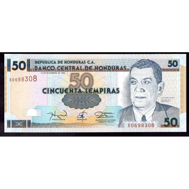 HONDURAS 50 LEMPIRAS 1996  JUAN MANUEL GALVEZ y BANCO CENTRAL Pick 74D BILLETE SC UNC BANKNOTE