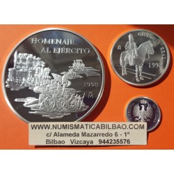 . @6,20 ONZAS + Cápsulas@ ESPAÑA 1 EURO 1998 + 5 EUROS 1998 + 25 EUROS 1998 HOMENAJE AL EJERCITO ESPAÑOL PLATA FNMT