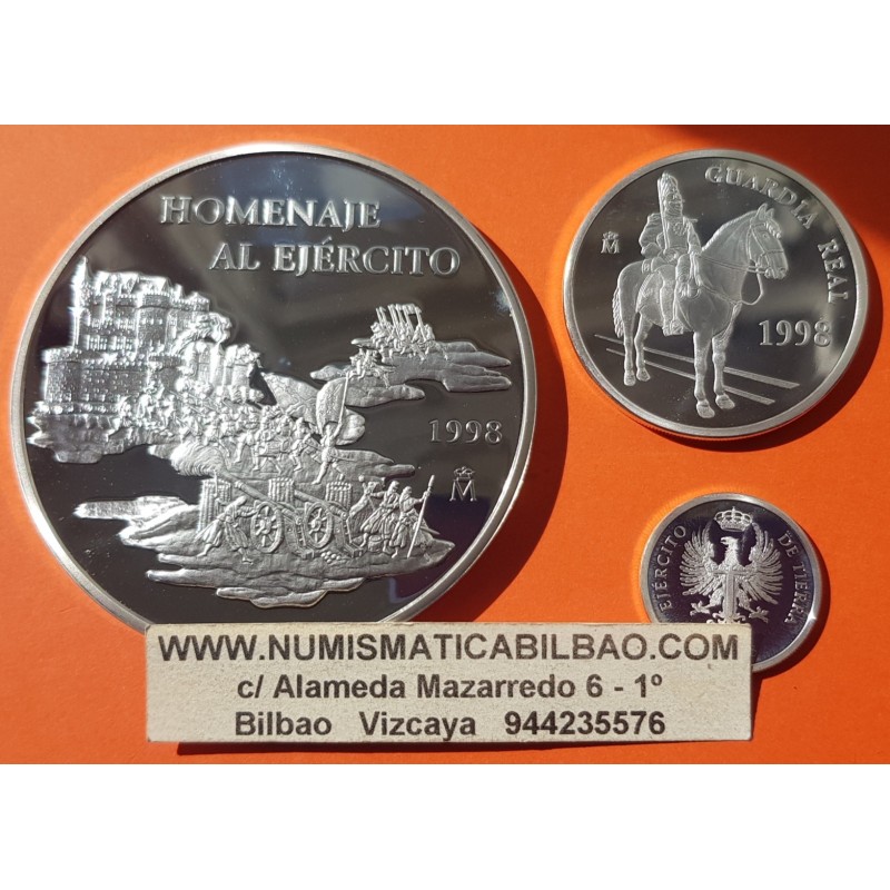 . @6,20 ONZAS + Cápsulas@ ESPAÑA 1 EURO 1998 + 5 EUROS 1998 + 25 EUROS 1998 HOMENAJE AL EJERCITO ESPAÑOL PLATA FNMT