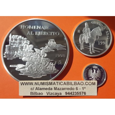 6 ONZAS x ESPAÑA 1 EURO 1998 + 5 EUROS 1998 + 25 EUROS 1998 HOMENAJE AL EJERCITO ESPAÑOL PLATA NO ESTUCHE NO CERTIFICADO FNMT