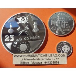 . @6,20 ONZAS + Cápsulas@ ESPAÑA 1 EURO 1998 + 5 EUROS 1998 + 25 EUROS 1998 HOMENAJE AL EJERCITO ESPAÑOL PLATA FNMT