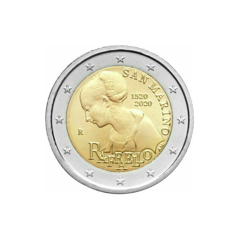 SAN MARINO 2 EUROS 2020 PINTOR RAFFAELLO 500 AÑOS DE SU MUERTE SC @RARA@ 1ª MONEDA CONMEMORATIVA EN ESTUCHE