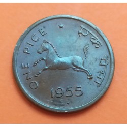 INDIA 1 PICE 1955 REPUBLICA KM.1 CABALLO MONEDA DE BRONCE SC @BRILLO@ INDIA