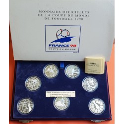 7 monedas x FRANCIA 10 FRANCOS 1998 COPA MUNDIAL DE FUTBOL 98 PLATA PROOF ESTUCHE OFICIAL France Coffret