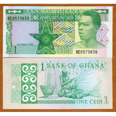 GHANA 1 CEDI 1982 NATIVO y AGRICULTOR Pick 17B BILLETE SC Africa BANKNOTE UNC