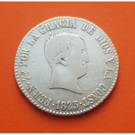 @RARA@ ESPAÑA Rey FERNANDO VII 4 REALES 1823 SP Ceca de BARCELONA Tipo CABEZON MONEDA DE PLATA Spain silver coin