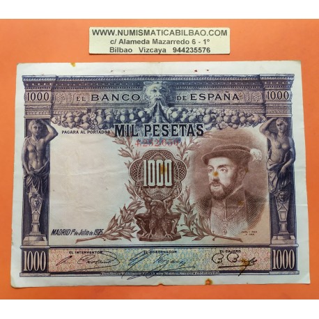 ESPAÑA 1000 PESETAS 1925 CARLOS I Sin Serie 4252650 Pick 70C BILLETE MUY CIRCULADO @AGUJERITOS@