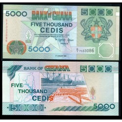 GHANA 5000 CEDIS 1995 BARCO CARGUERO DE MADERA Pick 31E BILLETE SC Africa UNC BANKNOTE